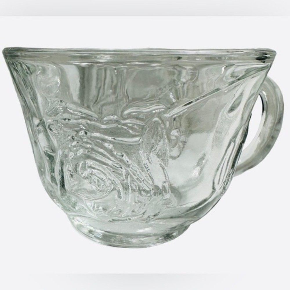Punch Cups Vintage Clear Pressed Glass Rose Design Set of 8